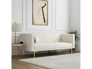 Dorel Home Marseille   Sofá 3 Plazas Terciopelo Marfil - Patas Metal Dorado