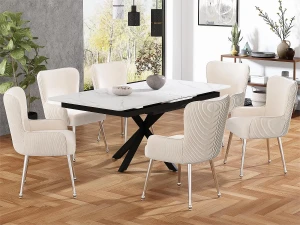 ModernLuxe Conjunto de 6 cadeiras em veludo - com braços e pernas em metal prateado - Bege