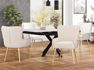 ModernLuxe Set van 4 fluwelen stoelen - met armleuningen en gouden metalen poten - Beige & Goud