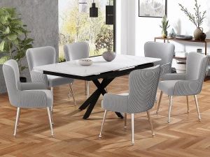 ModernLuxe Conjunto de 6 cadeiras em veludo - com braços e pernas em metal prateado - Cinzento