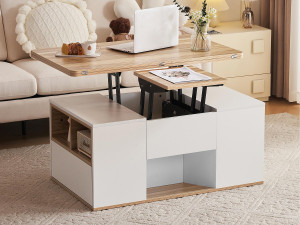 ModernLuxe Multifunctionele in hoogte verstelbare salontafel - het bureau kan worden uitgevouwen tot twee tafels - Wit + Licht Natuur