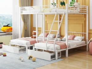 ModernLuxe Beliche para 3 crianças com 2 gavetas - 140x200cm e 2x90x200cm - estrutura de colchão - Branco (colchão não incluído)