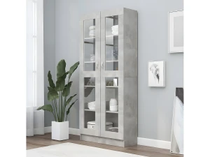 Clicnbuy Vitrina de madera contrachapada gris hormigón 82,5x30,5x185,5cm