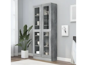 Clicnbuy Vitrina de madera contrachapada gris sonoma 82,5x30,5x185,5 cm