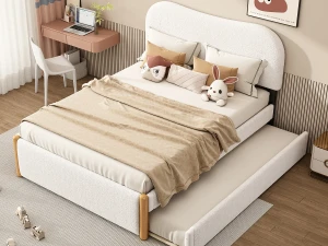 Merax Cama com gavetão 140 x 200 cm + 90 x 190 cm - estilo moderno - tecido pelúcia - base de ripas - branco