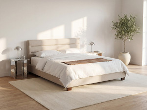 Vente-unique Bed 160 x 200 cm - Stof - Beige + matras - FAUSTIN
