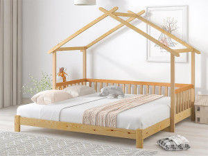 ModernLuxe Onderschuifbed - cabinebed voor kinderen 90(180)x200cm in massief hout - Naturel