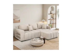 Habitat et jardin Sofá esquinero convertible de 3 plazas en tejido de chenilla - "Trocadero" - Beige