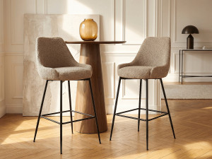 Vente-unique Set van 2 barkrukken in bouclé en zwart metaal - Taupe - TOYBA van Pascal Morabito