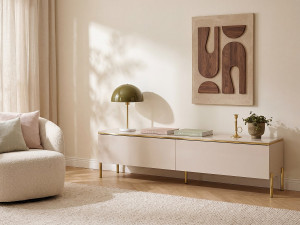 Vente-unique Tv-meubel met 2 deurtjes - Beige en goudkleurig - VUKIA van Pascal MORABITO