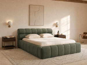 Vente-unique Bed met opbergruimte 180 x 200 cm - Stof - Groen + matras - FORVIK