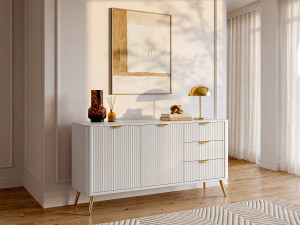 Vente-unique Buffetkast met 2 deuren en 3 lades van mdf - Beige en goudkleurig - ELONARIA van Pascal Morabito