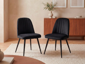 Vente-unique Set van 6 stoelen van velours en metaal - Zwart - ELEANA