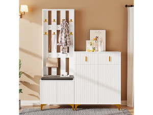 Merax Schoenenkast + schoenenbankset met kussen - Spaanplaat - Wit