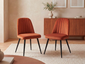 Vente-unique Set van 6 stoelen van velours en zwart metaal - Terracotta - ELEANA