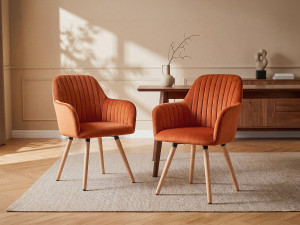 Vente-unique Set van 2 stoelen met armleuningen van velours en metaal met houteffect - Terracotta - ELEANA