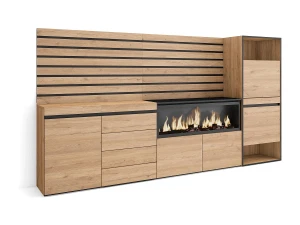 Skraut Home Aparador, Buffet, 274x35x145cm, Para quarto, dormitório, Lareira eléctrica XXL, Cómoda, Sapateira, Carvalho