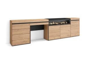 Skraut Home Aparador, Buffet, 277x35x75cm, Para quarto, dormitório, Lareira eléctrica, Cómoda, Toucador, Carvalho