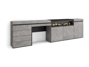 Skraut Home Aparador, Buffet, 277x35x75cm, Para quarto, dormitório, Lareira eléctrica, Cómoda, Toucador, Cimento