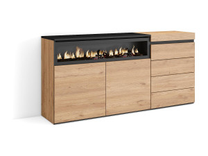 Skraut Home Dressoir, Opbergkast, 157x35x75cm, Voor slaapkamer, kamer, Elektrische haard, Ladekast, Commode, Eiken