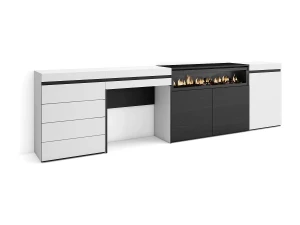 Skraut Home Aparador, Buffet, 277x35x75cm, Para quarto, dormitório, Lareira eléctrica, Cómoda, Toucador, Branco