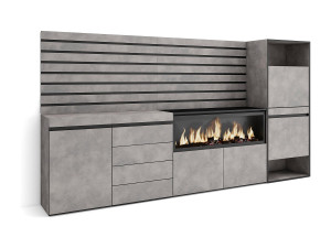 Skraut Home Dressoir, Opbergkast, 274x35x145cm, Voor slaapkamer, kamer, Elektrische haard XXL, Ladekast, Commode, Schoenenkast, Cement