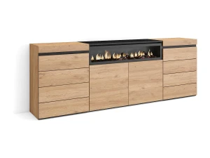 Skraut Home Cómoda, 214x35x75cm, Para quarto, dormitório, Lareira eléctrica, Carvalho