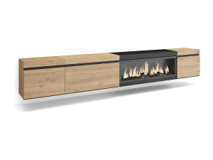 Skraut Home TV-Meubel, Lowboard, 288x35x45cm, Groot formaat TV, Elektrische haard XXL, Hangend, Eiken/Zwart