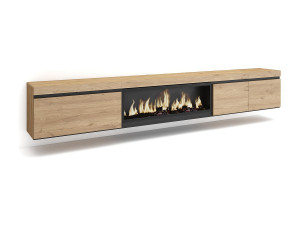 Skraut Home TV-Meubel, Lowboard, 288x35x45cm, Groot formaat TV, Elektrische haard XXL, Hangend, Eiken