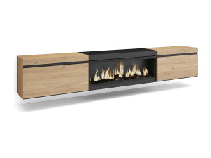 Skraut Home TV-Meubel, Lowboard, 267x35x45cm, Groot formaat TV, Elektrische haard XXL, Hangend, Eiken/Zwart