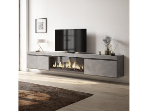 Skraut Home TV-Meubel, Lowboard, 267x35x45cm, Groot formaat TV, Elektrische haard XXL, Hangend, Cement