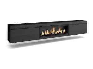 Skraut Home Móvel de TV, 267x35x45cm, TV de grande formato, Lareira eléctrica XXL, Suspensos, Preto
