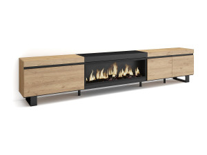 Skraut Home TV-Meubel, Lowboard, 288x35x57cm, Groot formaat TV, Elektrische haard XXL, Industrieel design, Eiken/Zwart