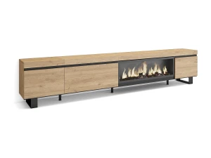 Skraut Home Móvel de TV, 288x35x57cm, TV de grande formato, Lareira eléctrica XXL, Design industrial, Carvalho