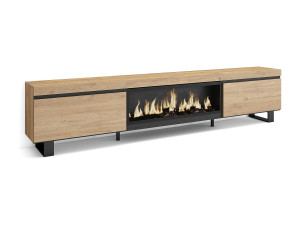 Skraut Home TV-Meubel, Lowboard, 267x35x57cm, Groot formaat TV, Elektrische haard XXL, Industrieel design, Eiken