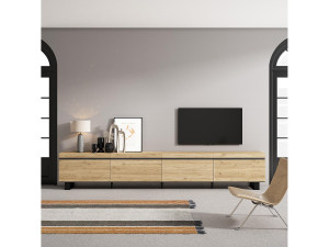 Skraut Home TV-Meubel, Lowboard, 320x35x57cm, Groot formaat TV, Industrieel design, Eiken