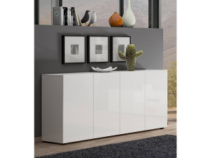 Dmora Dficarell dressoir, buffet in de woonkamer, woonkamer, keukenkast, Made in Italy, 180x38h79 cm, glanzend wit