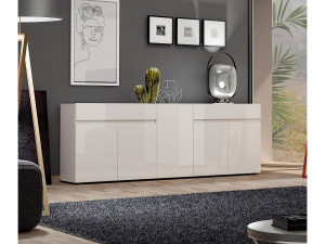 Dmora Dfilanger dressoir, Woonkamerbuffet, Woonkamer, Keukenkast, Made in Italy, 225x38h79 cm, Glanzend wit