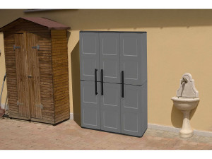 Dmora Daltinie buitengarderobe, Buitenkast, Multifunctionele balkongarderobe, 100% Made in Italy, Grijs en Zwart, Vierkante afwerking, 102x37h163 cm