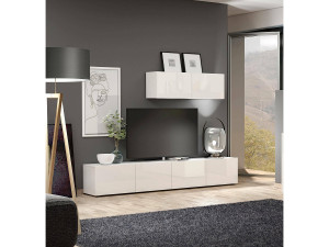 Dmora Dfalzeran tv-meubel, woonkamermeubel, lage tv-meubel, wandstandaard, Made in Italy, 225x38h39 cm, glanzend wit