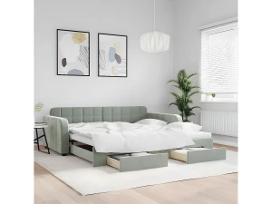 Clicnbuy Sofá cama nido con cajones terciopelo gris claro 100x200 cm