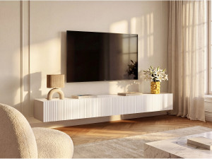 Vente-unique Hangend tv-meubel met 3 deurtjes - Wit - DANTAY van Pascal MORABITO