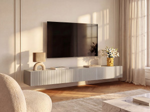 Vente-unique Hangend tv-meubel met 3 deurtjes - Beige - DANTAY van Pascal Morabito
