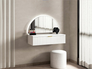 Vente-unique Hangende witte kaptafel met spiegel en ledverlichting - 1 lade - Wit - FRALYN
