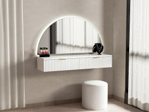 Vente-unique Hangende kaptafel met spiegel en ledverlichting - 2 lades - Wit - FRALYN