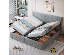 Merax Opbergbed 180 x 200 cm met hoofdeinde - fluweel - lattenbodem - grijs