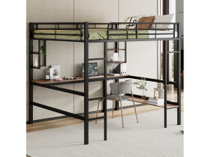 Merax Hoogslaper 140 x 200 cm met bureau en opbergplank - metaal en MDF hout - zwart