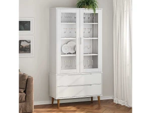 vidaxl Mueble vitrina MOLDE madera maciza de pino blanco 90x35x175 cm