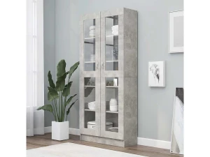 vidaxl Vitrina de madera de ingeniería gris hormigón 82,5x30,5x185cm
