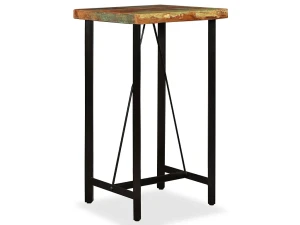vidaxl Mesa y 2 taburetes bar madera maciza reciclada cuero real lona